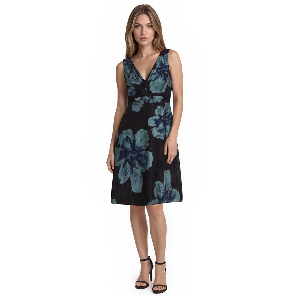 NEW Adrianna Papell Midi Dress Women's Size 12 Black Floral Jacquard Fit & Flare
